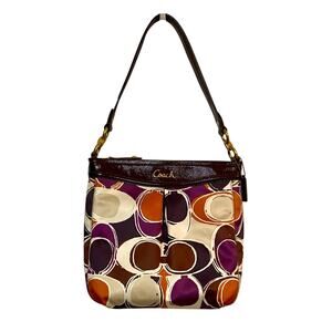 Authentic Coach Multicolored Hand Drawn Scarf Print Satin Hobo Bag 10”x11” READ